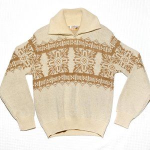 Vintage Pendleton Lobo Off White Cream Beige Knit Sweater 100% Wool S/M Made USA